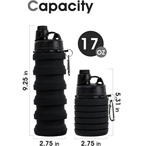 Image of Kiditos Collapsible Expandable Silicone Sipper Water Bottle for Kids | Ideal for Sports, Trekking, Cycling, Gym & School Water With Snap Hook, Grey (1 Unit)