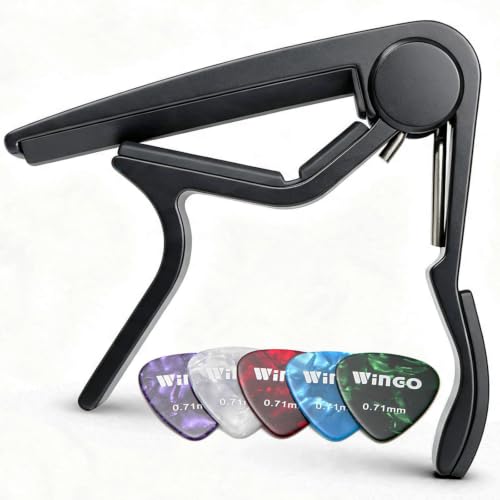 Image of WINGO Flat Guitar Capo for Classical Guitars- Black with 5 Picks
