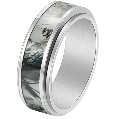 Bague rotative anti-stress homme en acier motif branche vintage