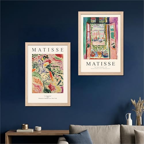 Image of NoWorries Classic Abstract Wall Art Framed Painting Set | Matisse Inspired Modern Art Posters Frame | Premium 300 GSM Paper Print with Synthetic Wooden Frames | Elegant Wall Decor for Living Room, Bedroom, Studio & Office (Set of 2) (NATURAL, ART-2, 13X19INCHES)