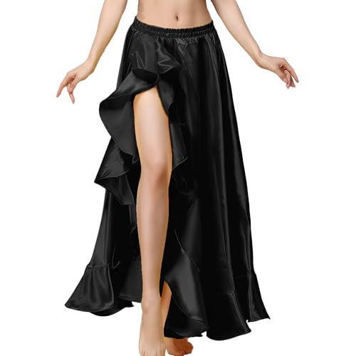 Amazon.com: MUNAFIE Belly Dance Skirt Satin Split Side Long Skirts