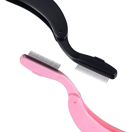 Tecunite Folding Eyelash Comb, Stainless Eyebrow Comb Eyelash And Brow Makeup Brush (3 Black And 3 Pink) #TOP5