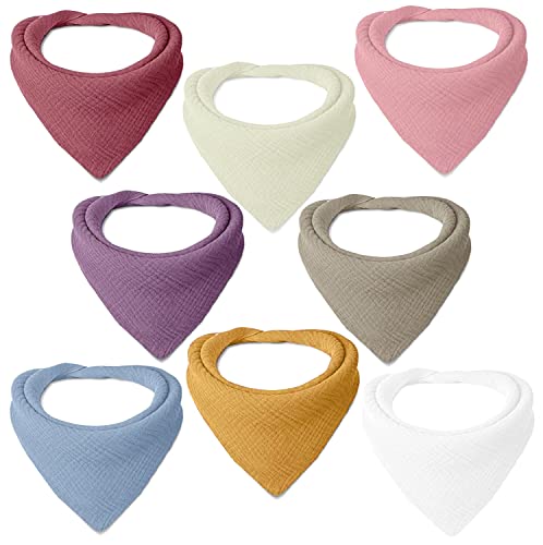 Junlic Juego de 8 Baberos Bebe Bandanas, Algodón Baberos Bebe con 2 Ajustables Botón a Presión Absorbente Baberos para Bebés Niños Niñas Unisex Cover