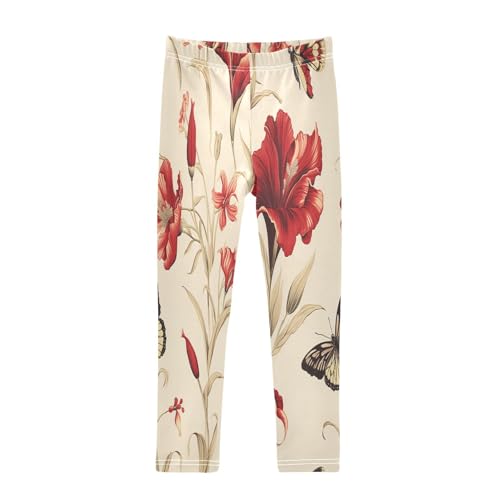 Toddler Girls Leggings Printed Yoga Pants Leggings Butterfly Red Flower for Kids
