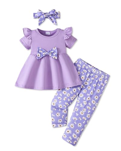 Image of Doresbebe Baby Girl Clothes Toddler Girl Outfits Infant Girl Summer Clothes for Girl Ruffle Shirt Pants+Cute Headband 3PCS