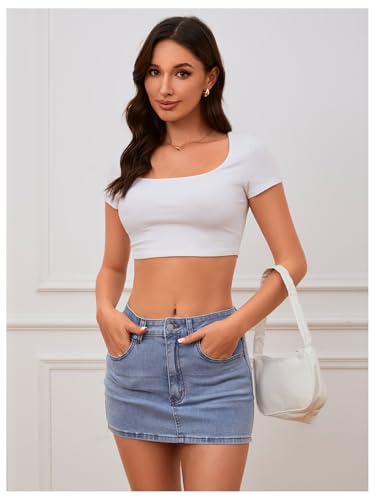 MakeMeChic Women's High Waist Bodycon Jean Skirt Y2K Button Zipper Fly Mini Denim Skirts4