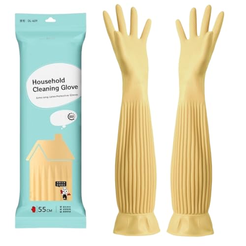 Qilerongrong Gants en Caoutchouc pour la vaisselle de la Cuisine, Gants en caoutchouc longs, gants de plaque, gants de nettoyage en caoutchouc gants de vaisselle réutilisables imperméables (Jaune,