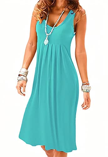 Image of Camisunny Women Casual Loose Tank Dresses Sleeveless Beach Vacation Dress Swing Pleated U Neck Fashion Soft