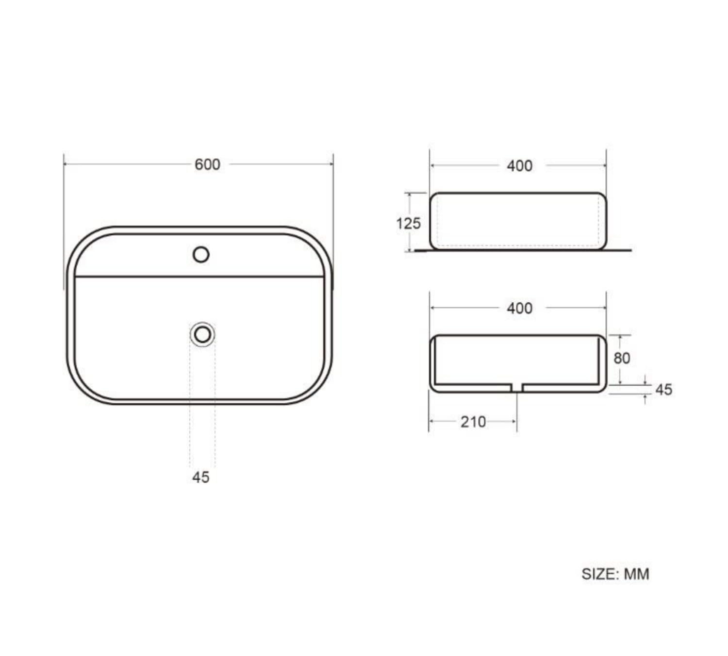 Infinitio - Lavabo da tavolo, design bianco satinato, dimensioni: 60 x 40 x 12,5 cm, senza troppopieno per bagno elegante, prodotto di alta qualità, lavabo Infinitio (SATINF6040)