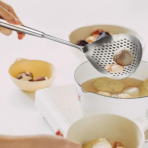 Stainless Steel Skimmer Ladle | Ergonomic Strainer Spoon | Kitchen Strainer Spoons | Slotted Spoons Home Cooks | Frying Skimmer Spoon with Clip | Heat-Resistant for Frying or Skimming - immagine 5