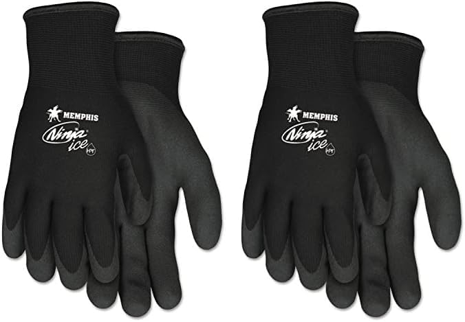 MCR Safety N9690M Ninja - Guantes de trabajo aislados con hielo, calibre 15, nailon negro con rizo acrílico, revestimiento interior de palma y yema