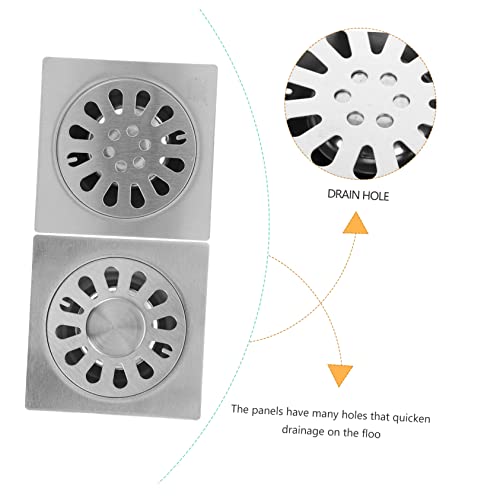 Drain de sol en acier inoxydable carré pour douche et salle de bain | Lot de 2 - 7