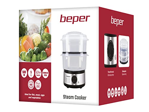 BEPER-BC261-Vaporera-multicocina-5-litros-500-W-PPAcero-Inoxidable-Blanco