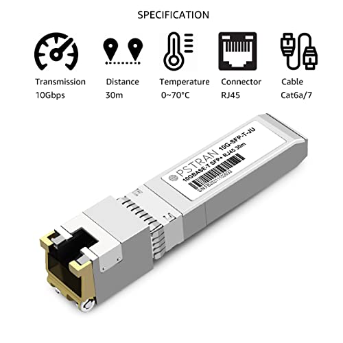 Image of 10GBASE-T SFP+ RJ45 Copper Transceiver Module Compatible with Juniper EX-SFP-10GE-T QFX-SFP-10GE-T SRX-SFP-10GE-T 10G SFP+ 30m Cat6a /7 4 Pack