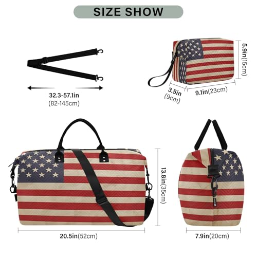 Old American Flag Large Travel Duffle Bag Weekender Overnight Bags Gym Yoga Bag for Women Men with Toiletry Bag3