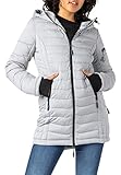 Sublevel Damen Winter Steppmantel mit Kapuze Parka gefüttert Light-Grey XL