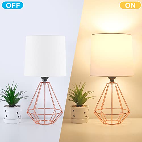Ggoying Set Of 2 Table Lamp, Bedside Lamp With Simple Rose Gold Metal Base, Fabric Shade For Nightstand Bedroom Living Room Office Working Reading (Bulb Not Included) #TOP1