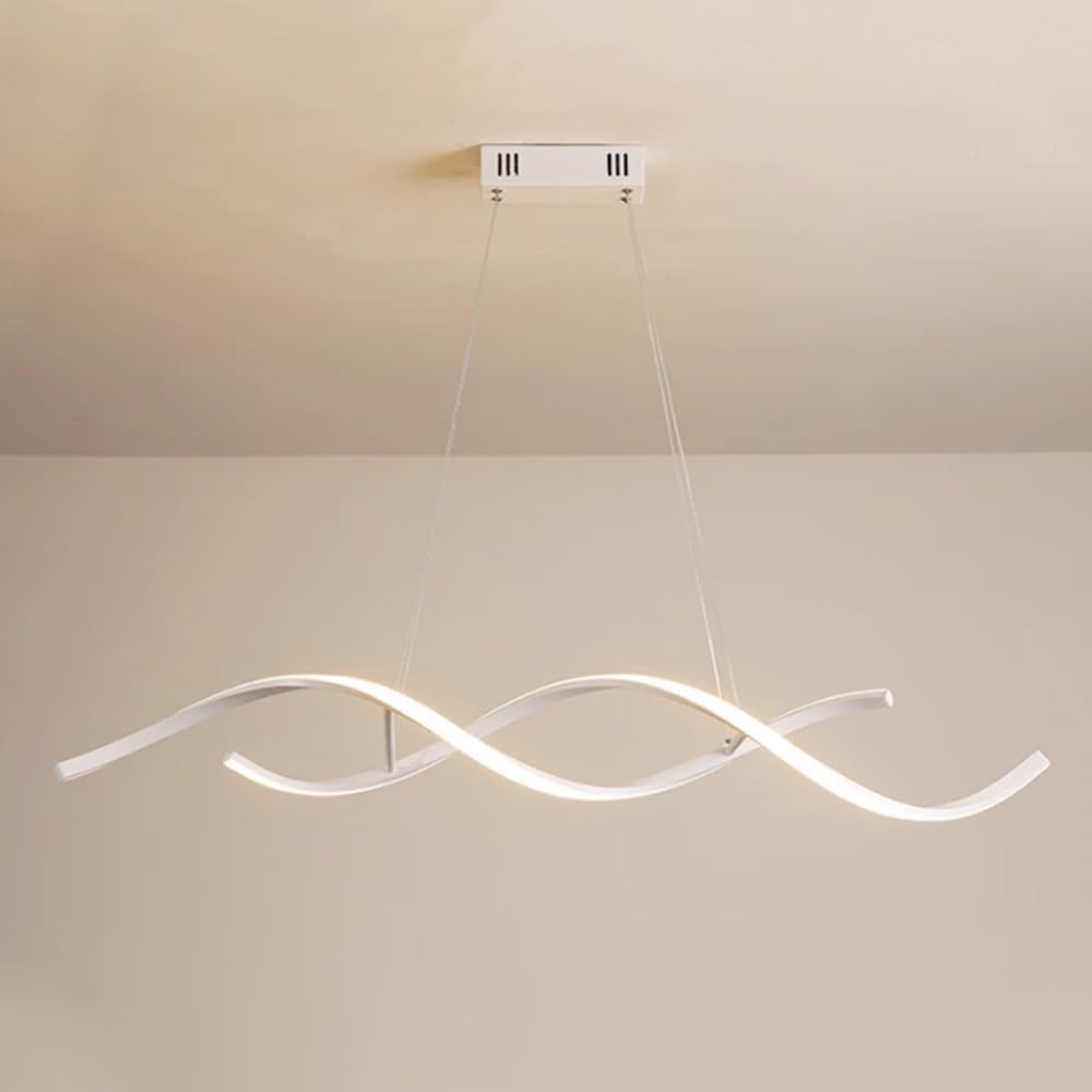 Lampadario LED Moderno 54W Dimmerabile con Telecomando | Luce Calda Naturale Fredda 3000K–6400K | Design Ondulato Regolabile Bianco/Nero | Sospensione Elegante per Cucina Sala Soggiorno (Bianco)