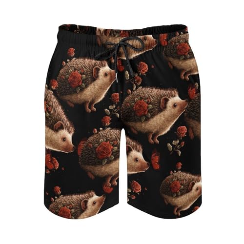 Hedgehog Butterfly Mens Swim Trunks Quick Dry Board Shorts Beach Swimwear Bathing Suits2