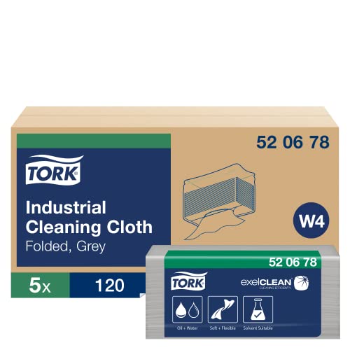 Tork Folded Industrial Cleaning Cloth Gray W4, Soft and Flexible, 5 x 120 Sheets, 520678