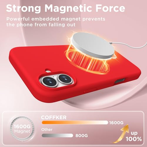 Image of Magnetic for iPhone 16 Case, Compatible with MagSafe, Liquid Silicone Phone Cover with Screen Protector & Camera Protector, Soft Anti-Scratch Microfiber Lining Inside 6.1 inch, Red