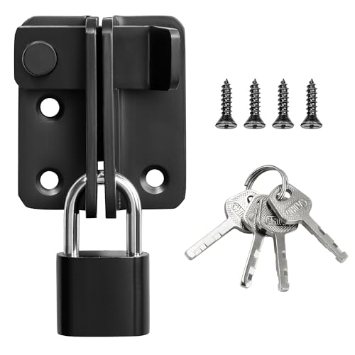 SAYAYO Verrou Porte Exterieur/Interieure Coulissante avec Cadenas, Loquet Porte à Bascule Boulon pour Portail Jardin Armoire, Finition Noire en Acier Inoxydable, 52 x 62 MM