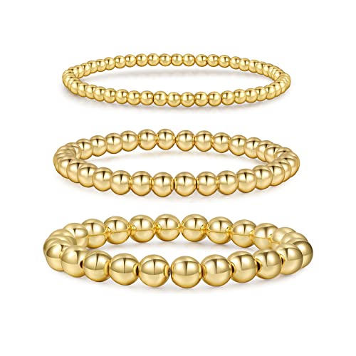 Morotole 5Pcs 14K Gold Plated Bracelets Set For Women Men Adjustable Hypoallergenic Stackable Stretch Bracelet Cuban Chunky Flat Link Chain Beaded Punk Gold Bracelets Jewelry Gifts For Women Girls #TOP15