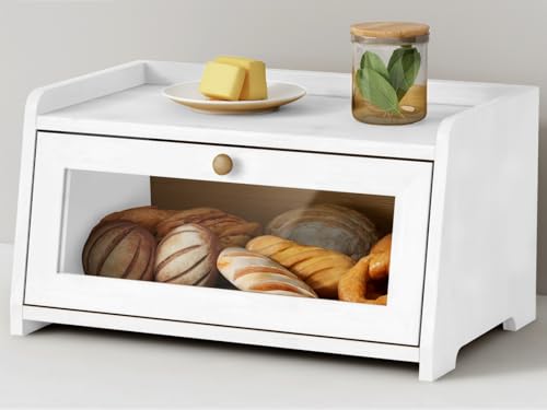 White Bamboo Bread Box for Kitchen Countertop