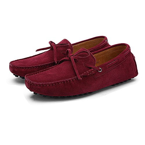 Men's Driving Penny Loafers Genuine Leather Boat Moccasins Rubber Studs Sole(Wine,10 M US)2