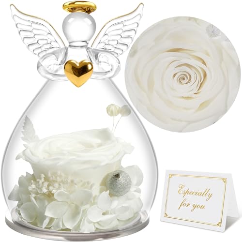 Sunia Rosa Eterna Regalo Donna, Rosa Stabilizzata con Figurine Angelo Regalo Mamma, Angelo Custode Regalo Donna Compleanno, Regali per Lei, Regalo Mamma Nonna Natale San Valentino Festa della Mamma