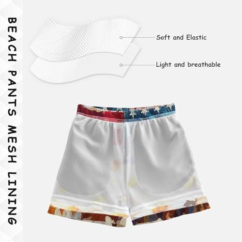 Boys Beach Board Shorts America Floral Oil Daisy Swim Trunk Teen Swimwear 8-16Y Multicolor4