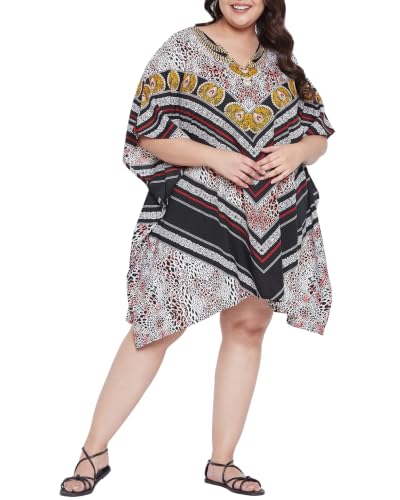 Image of Oussum Short Caftans for Women Plus Size Kaftan Tunic Tops Polyester Summer Beach Clothing Mini Cover Ups Dress for Ladies