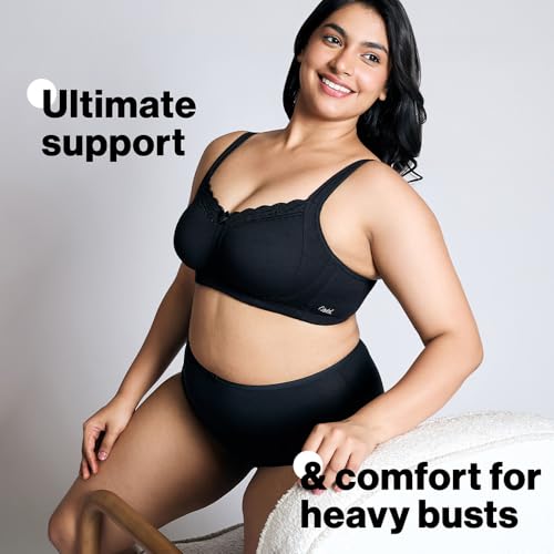 Image of NYKD NYB190 Cotton Non Padded Non Wired Lace Bra Full Coverage Shape Support Wide Straps (Plus
