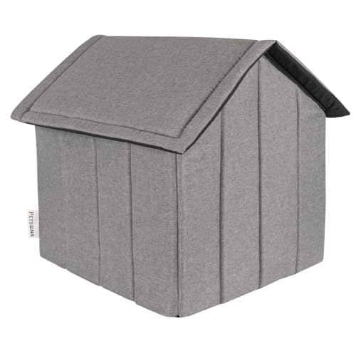 Petsona Hundehöhle Hundehütte Faltbare Mit Herausnehmbarem Dach Hundehaus Hundebett Katzenbett Haustierbett Schlafplatz Größe L, Grau