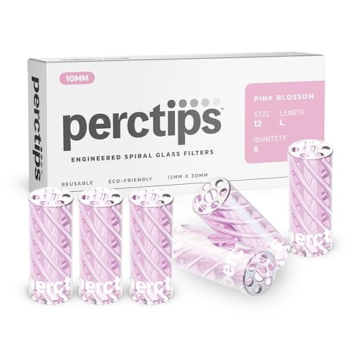 Glass Tips 12mm Spiral Vortex Filters - 6 Count Perc Tips (Pink Blossom)