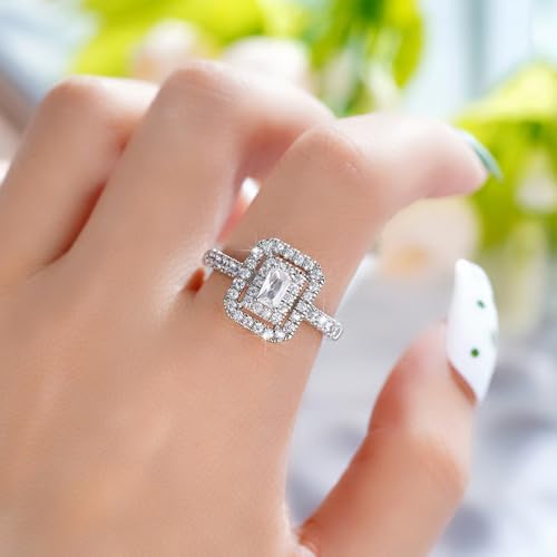 White Gold Plated White Cubic Zirconia Hollow Rectangle Engagement Rings Wedding Bridal Band Promise Rings Evening Parties Anniversary Valentine's Day Gifts Eternity Bands for Women4