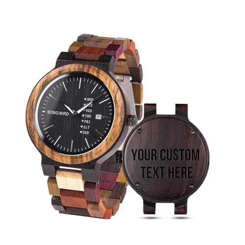 GUANKE Men Wooden Watches Colorful Bamboo Watch Week & Date Display Quartz Couples Watches Handmade Casual Multifunction Wood Wristwatch for Men