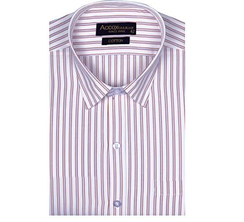 Image of ACCOX Men's Striped Full Long Sleeves Regular Fit Cotton Formal Checkred Shirts(GCR78)