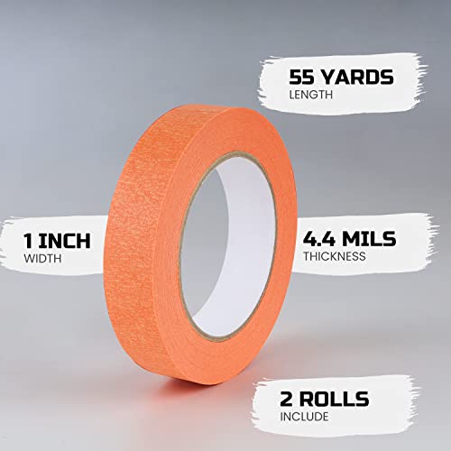 Lichamp 2 Pack Orange Painters Tape 1 Inch, Orange Masking Tape 1 Inch X 55 Yards X 2 Rolls (110 Total Yards) #TOP1