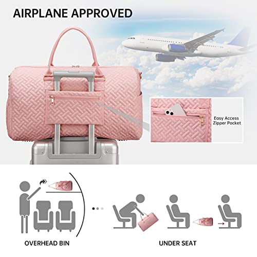 Duffle Weekender Bag With Shoe Compartment, Carry On Overnight Bag For Women With Toiletry Bag For Travel, Gym Bag With Wet Pocket, Hospital Bags For Labor And Delivery Pink #TOP2