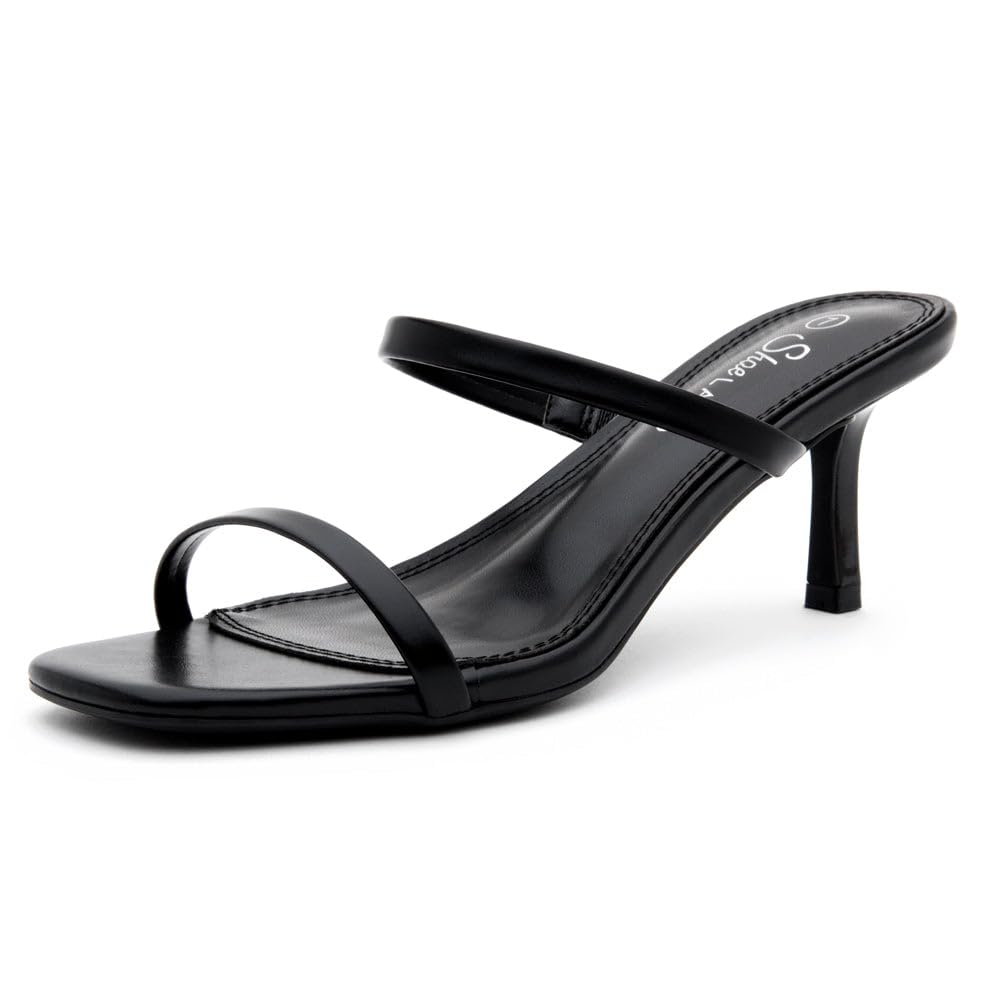 Shoe Land Kitten Heels for Women – Low Heels, Slip-On Open Toe Heeled Mules with 2 Straps, Dressy Short Heeled Sandals for Wedding, Party & Office |