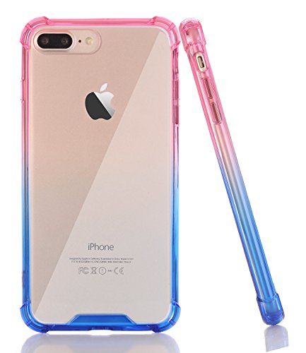 BAISRKE Clear Case for iPhone 7 Plus, Slim Shock Absorption Protective Case Soft TPU Bumper & Hard Plastic Back Cover Phone Cases for iPhone 7 Plus / 8 Plus 5.5 inch - Pink Blue Gradient