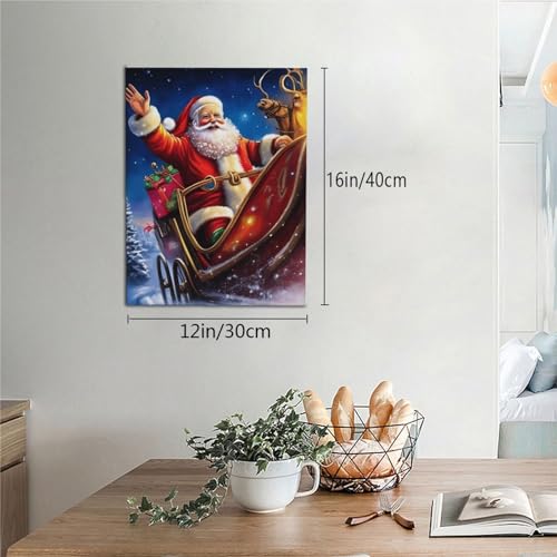 NOHF Poster di Natale con albero di Babbo Natale, stampa artistica da parete, stile retrò, decorazione estetica per la stanza, 60 x 90 cm, con cornice
