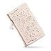 BMC Womens Creamy Beige Perforated Cut Out Pattern Gold Accent Background Foldover Pouch Fashion Clutch Handbag