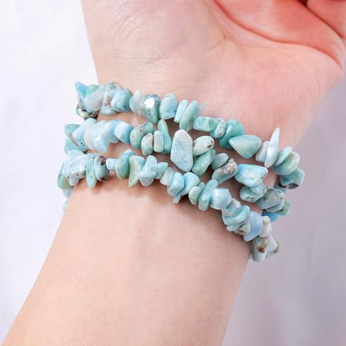 Erliway Larimar Crystals Bracelet Irregular Beads Stretch Bracelet Healing Crystals Chips Bracelet Natural Gemstone Bracelets for Women Jewelry Reiki Meditation - Image 3
