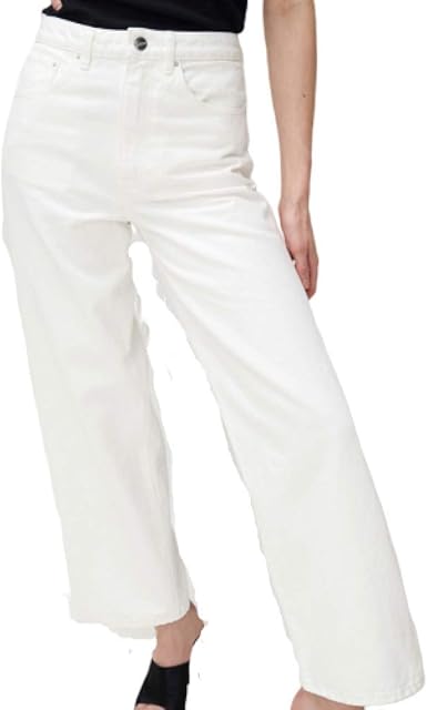 Femme taille haute Jambe Large Jeans Blanc Bleu Noir 25/26/27/28/29/30 -  Blanc - 57 : Amazon.fr: Vêtements