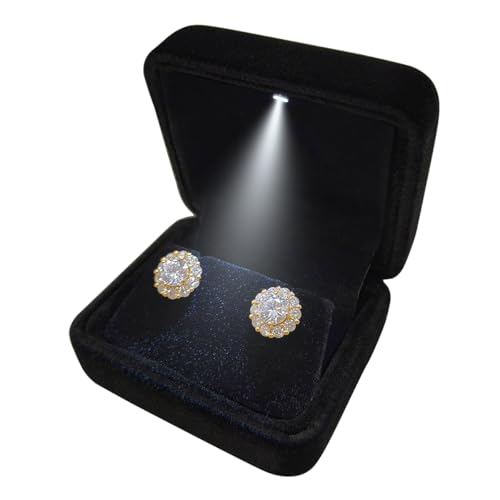GBYAN Velvet Earring Box with LED Light Stud Earring Gift Box Jewelry Display Case for Proposal Engagement Wedding and Birthday