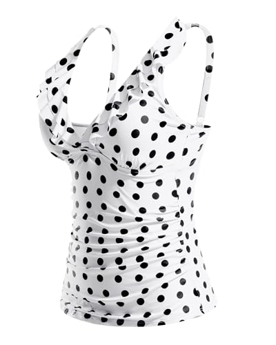 Image of Yonique Women's Tankini Top Only Tummy Control Bathing Suit Top Ruffle Swimsuit Top V Neck Swim Tank Top No Bottom