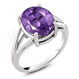 Gem Stone King 925 Sterling Silver Purple Amethyst Ring For Women (4.60 Cttw, Gemstone Birthstone, Oval 12X10MM, Available In Size 5,6,7,8,9)