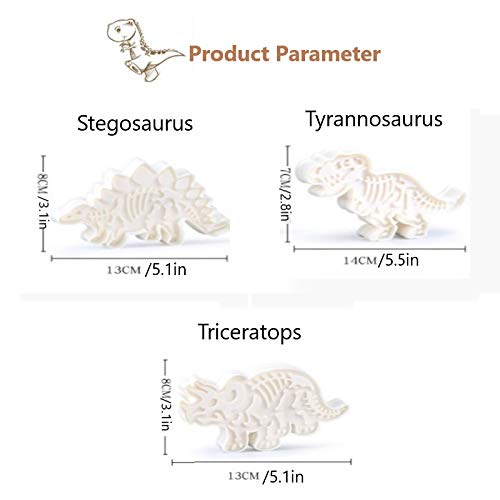 Cortador de biscoito de dinossauro LCAZ, 6 peças de molde de biscoito de dinossauro antiaderente, su